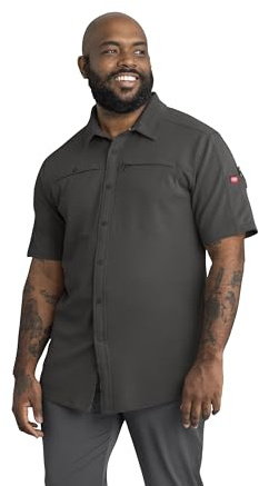 Red Kap Men's Snap Front Jersey Short Sleeve Work Shirt, Gray, Large