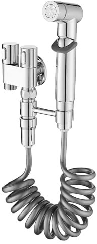 WIYETY Bidé ducha de mano para inodoro: juego de ducha de mano de acero inoxidable con válvula de control doble 1 en 2 salida, dispensador de grifo, accesorio de bidé para baño para lavar mascotas