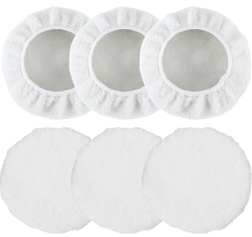 KAIYAYA Pulir Coche Kit,6 Piezas de Lana Blanca Almohadillas de Pulido,la Tela es Suave Almohadillas Pulidoras para Pulidoras de Automóviles de 220mm - 250mm,para Encerado y Pulido