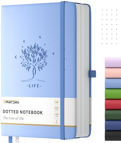 Smarpau Taccuino A5 Bullet Journal, copertina rigida, con 320 pagine per scrivere, carta spessa 100 g/mq, per donne, lavoro, ufficio, scuola, viaggi, 14,5 x 21 cm, azzurro