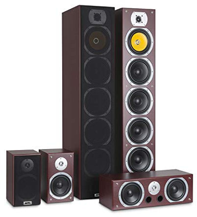 Beng V9B Sistema diffusori 5.1 home theatre Hi-Fi (1240 Watt max, 5 altoparlanti, Bass reflex) color mogano