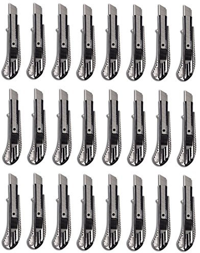 FHS 24 Stück Alu Druckguss Cuttermesser mit 18mm Abbrechklinge Teppichmesser Mehrzweck Messer Allzweckmesser