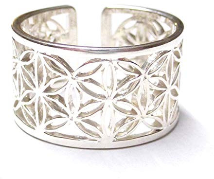 Silberschmuck - BG Bandring offen, Motiv Blume des Lebens Gr. 62 größenvariabel, Sterlingsilber, Ringe Unisex, Schutzsymbol