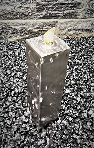 garten-wohnambiente Säulenbrunnen Komplettset eckig 40/10 cm Edelstahl matt gebürstet Säule Wasserspiel