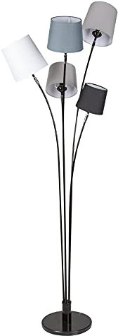 Riess Ambiente 5-flammige Stehlampe LEVELS 176cm schwarz grau E14 mit 5 Stoffschirmen aus Leinen Stehleuchte Wohnzimmerlampe Deckenfluter