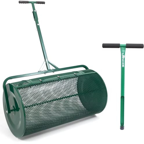 Landzie Lawn & Garden Care Kit - 36 Inch Mesh Push/Tow Behind Spreader and 20 Inch Steel Soil Sampler Probe - Test Grass Plugs and Spread Topdressing - Compost, Peat Moss, Topsoil, Mulch, Manure