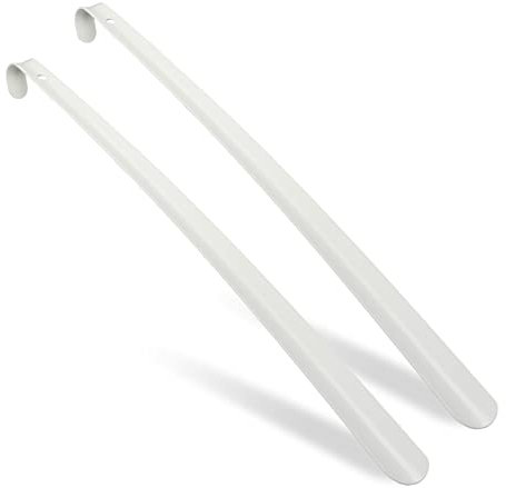 Relaxdays Schuhlöffel 2er Set, 58,5 cm lang, Schuhanzieher Metall, stabil, Aufhänger, Schuhanziehhilfe für Schuhe, weiß