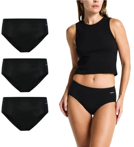 Modibodi 3 pack Period Pants For Women Incontinence Protection - Reusable & Washable Ladies Knickers - Menstrual Bikini Mid Rise Underwear - Heavy Flow - Black - 18/2XL