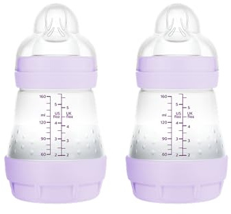MAM Pack 2 Biberones Anticólicos, Recién Nacido, 0-2 Meses, 160ml, con Tetina 1 Flujo Lento de Fácil Aceptación, Autoesterilizable y Fácil de Limpiar, MAM Easy Start Anti-Colic, Rosa Mate, 2uds