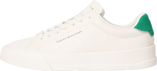 Tommy Hilfiger Uomo Sneakers Court Detail Essential in Pelle, Bianco (Alabaster), 43