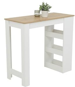 Hela Tische, Bistrotisch Bartisch Susi, Tischplatte Artisan Eiche, Regalgestell Weiß, Maß 115x50x103cm