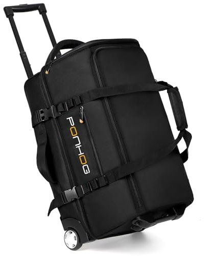 Ponhog Reisetasche mit Rollen - 40 Liter Trolley Sporttasche, Mittelgroße Rolltasche mit Schuhfach und Wasserabweisend für Reisen, Fitness, Übernachtung, Ausflug, Wochenendausflug, 55cm, Schwarz
