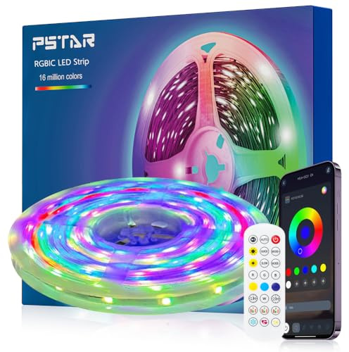 Striscia LED RGBIC 5 Metri, Retroilluminazione LED per TV per TV e PC da 65 a 75 pollici, 30LED/m, Funzionamento USB con Controllo APP e Telecomando RF 2.4G, Strisce led adesive per Bar,Feste,TV