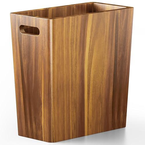 BLUEWEST 2.6 Gallon Acacia Wooden Bathroom Trash Can with Lid & PP Liner, Small Wastebasket with Handle, Decorative Wood Bin for Bedroom, Office or Under Counter Use