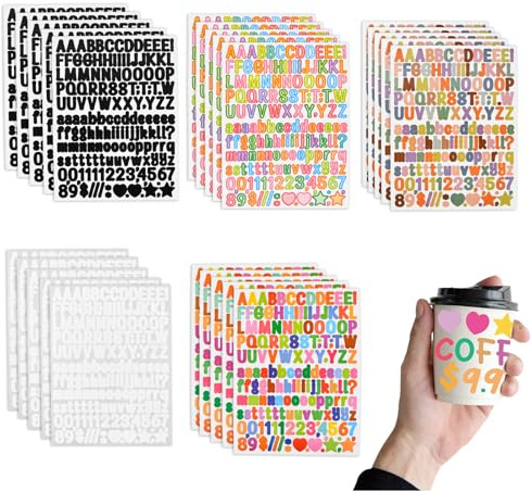 25 Fogli Adesivi Lettere e Numeri, Sticker Alfabeto Maiuscole e Minuscole, Lettere Adesive in Vinile Impermeabile per Scrapbooking, Fai da Te, Cassette Postali, Artigianato