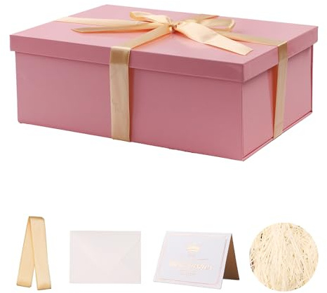 Scatola regalo rosa 31 x 21 x 11 cm, confezione regalo vuota, confezione regalo compleanno matrimonio - 1 pezzi (contenernastro, carta velina, buste e carte)