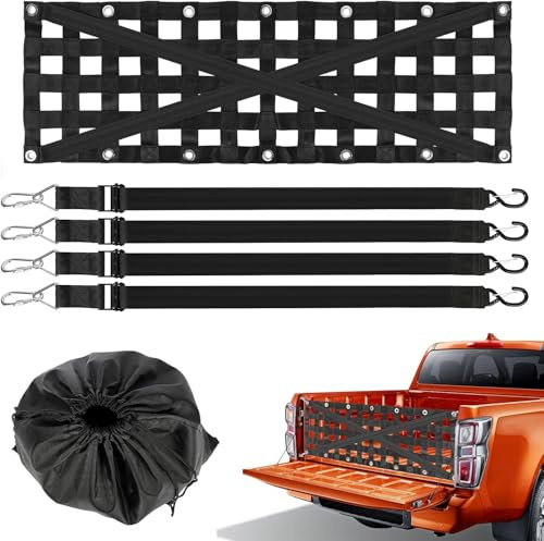 TOOSOAR Rete Elastica per Portellone Pickup 138cm - Rete di Sicurezza Carico Pesante con 4 Ganci Regolabili, Estensibile 20% per Rimorchi e Furgoni