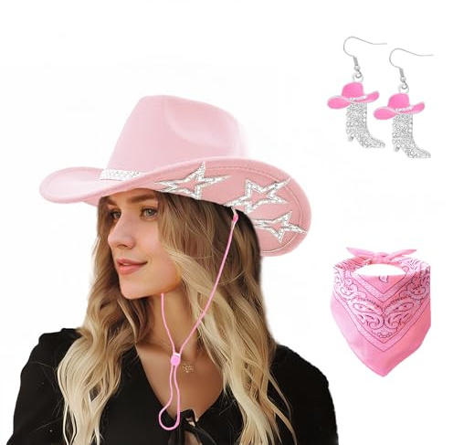 DAJOOEE Cowgirl Hat with Bandana & Heart Sunglasses | Glitter Star Cowboy Hat | Western Sparkly Hats for Women & Men