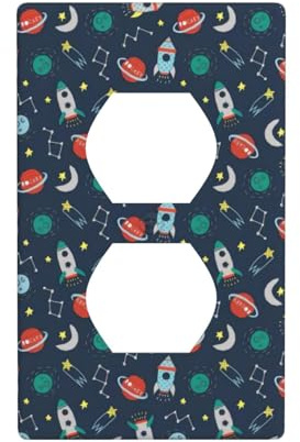 Poezjzw Rocket Clipart Space Ship Pattern Light Switch Cover Outlet Cover Duplex Outlet Decorative Wall Plate Decorative Wall Plate Size 4.5x2.76 Inch