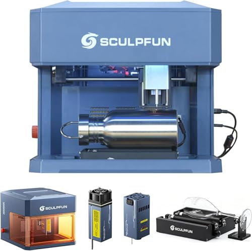 SCULPFUN iCube Ultra Incisore laser doppio modulo con RA Mini rullo rotante, laser a diodo 12 W + laser a infrarossi 1,2 W, macchina per incisione con filtro antifumo, taglierina laser portatile