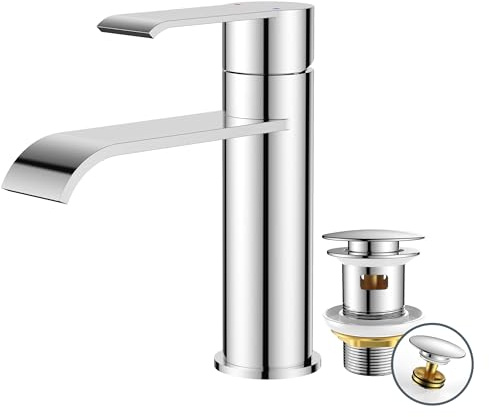 FORIOUS Wasserhahn Bad mit Ablaufgarnitur, Waschtischarmatur Einhandmischer – Hochwertige Waschbecken Armaturen für Badezimmer, Moderne Armatur Badezimmer, Energiesparend & Wassersparend