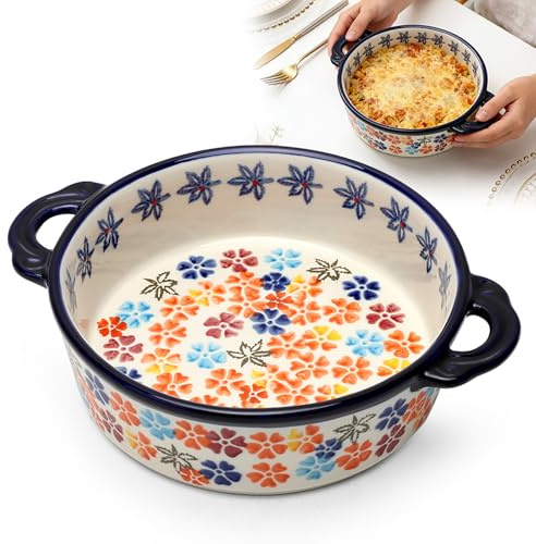 LUPATDY Runda gratängfat i keramik 18,5 cm - Keramiska formar med handtag för lasagne, kött, grönsaker, tiramisu, varmluftssteker, ugn, mikrovågsugn