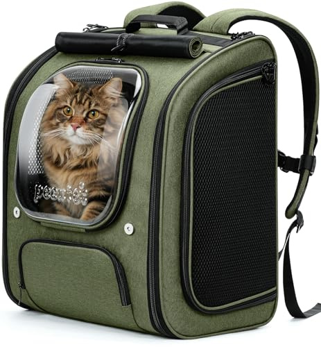 Pecute Cat Backpack Carrier XL, Large Space Cat Bubble Backpack, Breathable Cat Carrier, Shaded Dog Backpack Carrier, Ergonomic 3D Design for Travel, Hiking, Suitable for Shopping, and Vet, Green