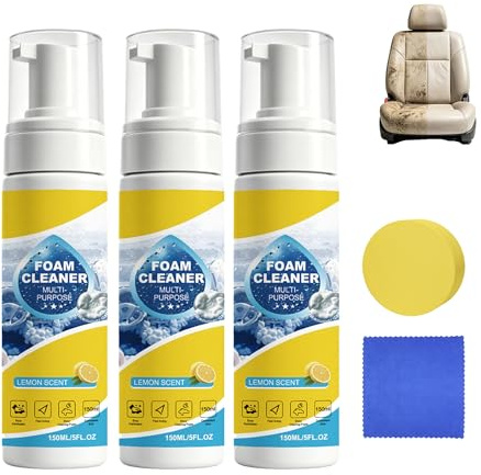 Spray Limpiador de Espuma Multifuncional, Limpiador para Interiores de Automóviles, Limpiador de Espuma sin Enjuague con Esponja y Toalla,para Interiores de Autos, Cocinas, Sofás y Tapicerías (1)
