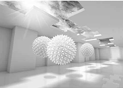 Runa Art Papel tapiz fotográfico 396 x 280 cm Resumen 3D | Lana Decoración De Pared Sala Cuarto | Fabricación alemana | gris blanco 9182012c