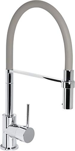 Cornat Spültisch-Einhebelarmatur - Robuster Druckgusskörper - grau / verchromt - 360° schwenkbarer Silikon-Auslauf - Mit Brause-Arretierung / Hochdruck-Armatur / Küchenarmatur / Wasserhahn / SAZ613