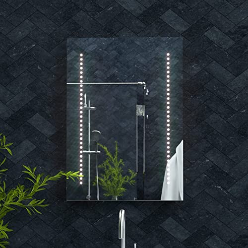 Illuminated Bathroom Mirror with LED Lights 390x500mm IP44 Rated - Tannon Battery Operated Bathroom Mirror with Rocker Switch, Wall-Mounted Vanity Mirrors for Women, Battery LED Mirrors for Bathrooms