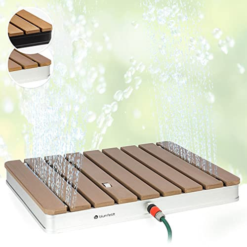 Blumfeldt Sumatra Breeze SQ Trädgårdsdusch - Utedusch Golvdusch Bastudusch, 70 x 55 cm, Fontänhöjd justerbar upp till 4 m, Material: Aluminium/WPC, halkfri bas, träutseende