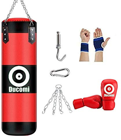 Ducomi Rocky Boxsack - Hängende Boxbox, Kickboxen, FitBoxing Enthält Leere Tasche, Handschuhe, Handband, Handgelenk und Montageset - Heimtraining, Fitnessstudio, Muay Thai, MMA, Kickboxen (100 cm)