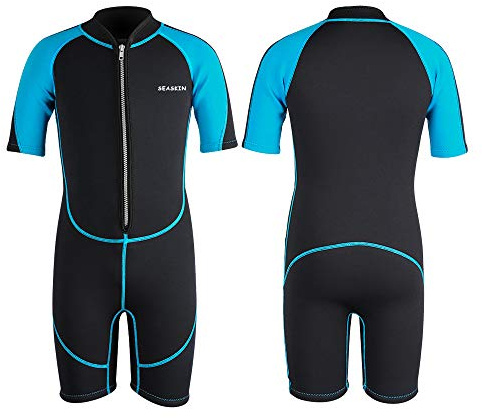 Seaskin Kids Wetsuit for Boys Toddlers, 2mm Front Zipper Shorty Wetsuits, Neoprene Thermal Swimsuits for Diving Surfing Swim Lessons Size 12