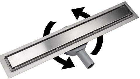 Acezanble Caniveau de Douche Italienne en Acier Inox Siphon Sol Réglable 360 d'évacuation pour Salle de Bain Rectangulaire à Carreler 80 cm