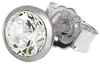NKlaus Einzel Ohrstecker 5,0mm Weiß Gold 585 14 Karat Gold Männer Ohrring Kristall Zirkonia Weiß 2076
