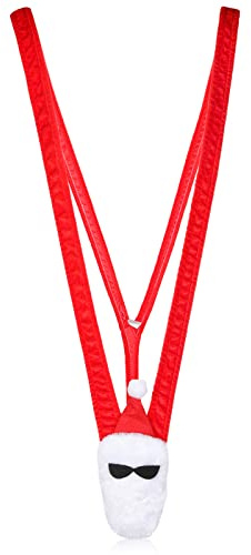 Neer String Mankini for Men Funny Swimming Underwear Swimsuit V Shape Thong for Men Fancy Dress Costume Santa Christmas Xmas(Red,Santa Claus Style)