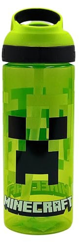 Minecraft Atlantic Creeper Drinks Bottle with Logo | Eco Friendly BPA-free Plastic School Water Bottle with Removable straw, spill Proof | Gift for Minecraft fan | Official Merch 600ML