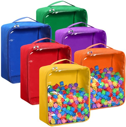 SilTriangle 6 Packs Toy Storage Bags with Clear PVC Window, Large Reusable Oxford Fabric Organizing Bags, Toy Bags for Building Blocks, Puzzles and Board Games Storage(Multicolor)