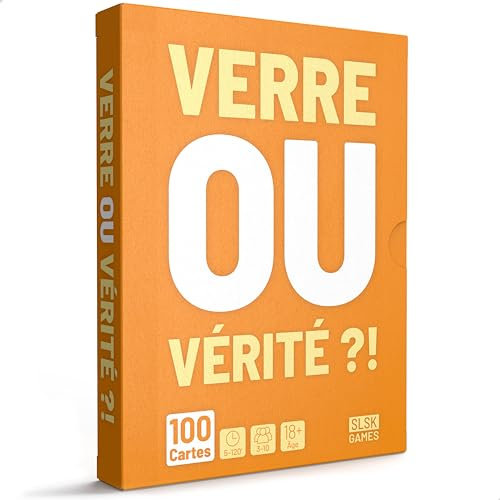 SLSK Games Verre ou Vérité ?! - Le Jeu à Boire Unique en Son Genre - Jeu à Boire avec 100 Cartes - Jeu de Boisson - Jeu de Cartes - Jeu de fête pour Adultes - dès 18 Ans - édition française