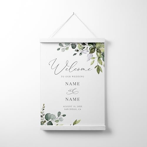 Cartello di benvenuto personalizzabile – Blush White Bloom Floral Wedding Welcome Sign personalizzato tela Hanging Sign per matrimoni, anniversari ed eventi speciali Decor (2)