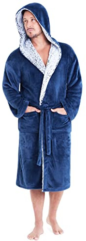 CityComfort Mens Dressing Gown, Hooded Bathrobe Super Soft Fleece Cosy Loungewear Adults Teens Robe - Gifts for Him (3XL, Dark Blue)