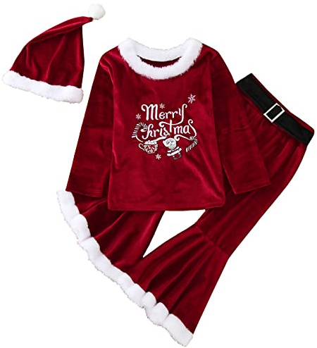 Enfant en Bas âge bébé Enfants Filles Costume noël Cosplay Patchwork O Cou Pull Hauts Pantalon Chapeau 3 pièces Ensemble Tenues Combishort Pyjama Fille