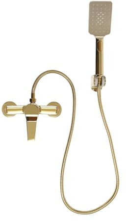 Grifo para bañera con ducha de mano, montaje en pared, grifo monomando para bañera, 2 funciones, incluye manguera de ducha de 1,5 cm de largo, latón dorado
