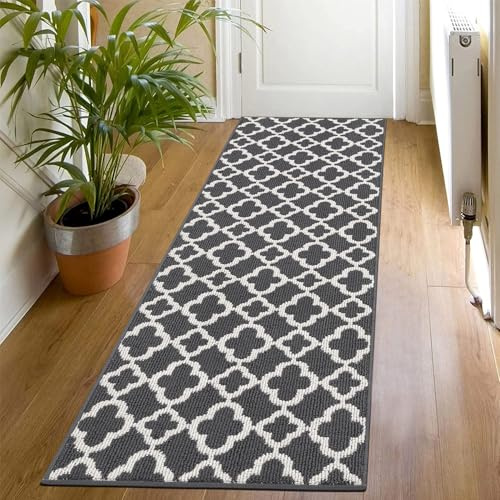 SHACOS Tapis de Couloir Gris 50x150cm Tapis Entrée Intérieur Long Tapis Chemin Cuisine Devant Evier Antidérapant Absorbant Tapis de Sol Entrée pour Hall Couloir Cuisine