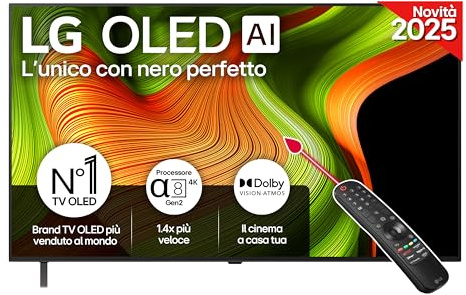 LG OLED AI B5 TV 55 pollici, Smart TV 4K, Processore α8 Gen2, webOS con AI, Dolby Vision e Atmos, Gaming con VRR, GSYNC e FreeSync 4K@120Hz, 4 HDMI 2.1, Alexa, OLED55B56LA 2025
