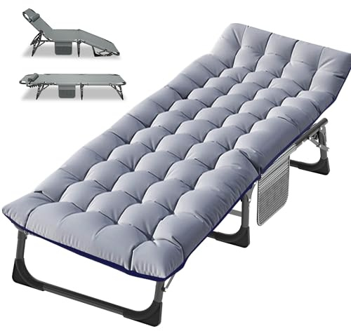 Obqer Folding Camp Bed, 200KG Capacity Sun Loungers with Mattress Pocket | 5 Adjustable Backrest, Steel Frame and Oxford Cloth Camping Cot, Camp Beds for Adults Garden Travel