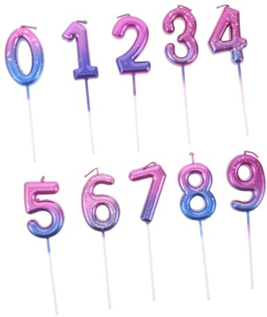 Cabilock 10PCS Birthday Number Candles with Secure Base for Cake Decoration Gradient Purple to Blue Birthday Candles for Anniversaries Milestone Events Party Supplies