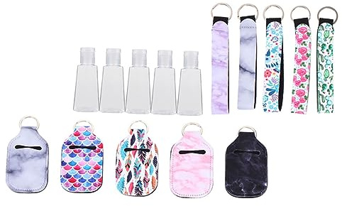 NOLITOY 5Pcs Travel Empty Hand Bottles with Covers and Wrist Lanyards Portable Refillable Toiletry Containers for Men and Women Chic Designs Convenient for Belts and Bags