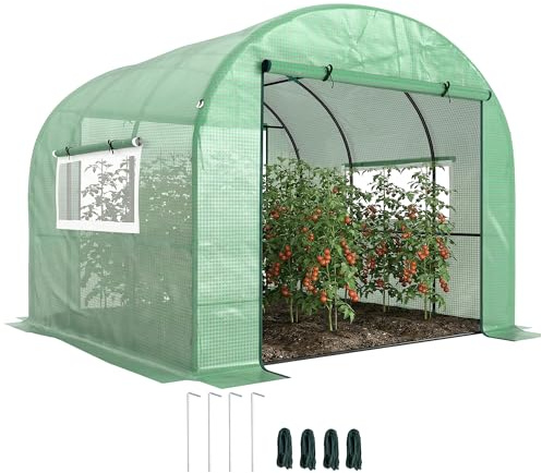 Outsunny Serra da Giardino a Tunnel 3x3x2 m con Porte e Finestre Avvolgibili, Serra per Orto con Struttura in Acciaio e Copertura PE, per Orto Verdure Fiori Frutta, Anti UV, Verde